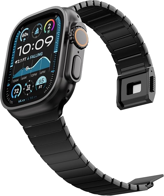 KU XIU Titanium Band for Apple Watch Ultra 2 / Ultra 49mm / Series 10 46mm, Adjustable Titanium Watch Band for Men, Premium Color Matching Watch Band with DLC Scratch Resistant Coating-Black