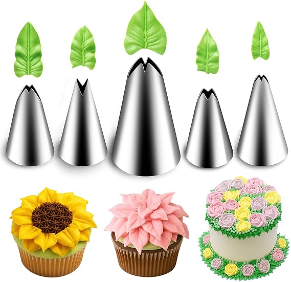 Suuker 5 Pieces Leaf Piping Tips | Stainless Steel