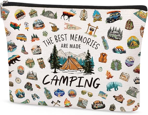 Camping Gifts for Women, Camping Essentials Makeup Bag with Funny Quote, Waterproof Travel Toiletry Organizer for Outdoorsy Girls, Campers, Sisters, Friends, Hiking Lovers