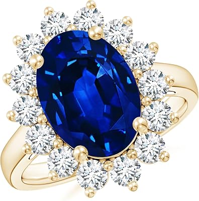 Angara Lab Grown Blue Sapphire Ring for Women | Lab Princess Diana in 14K Solid GoldPlatinum | September Birthday, Gemstone Jewellery Gift