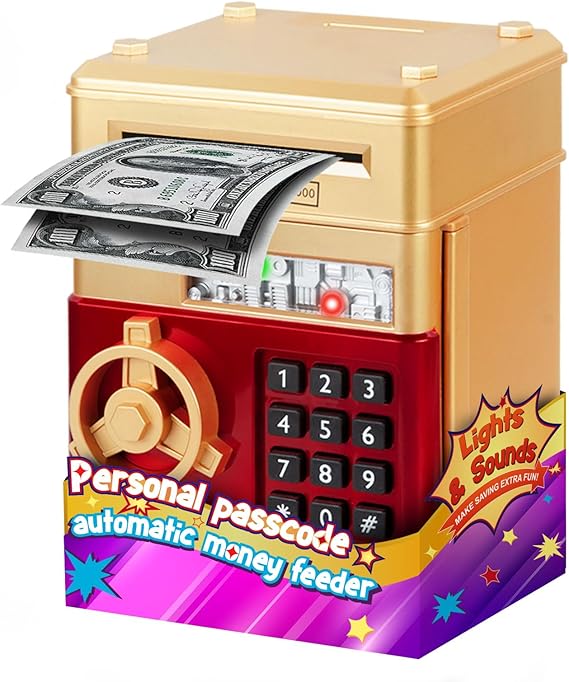 Refasy Piggy Bank Cash Coin Can ATM Bank Electronic Coin Money Bank for Kids Age 3-12, Money Savings Box Mini ATM Coin Bank Toys Gifts for 3 4 5 6 7 8 9 10 11 12 Year Old Boys Girls