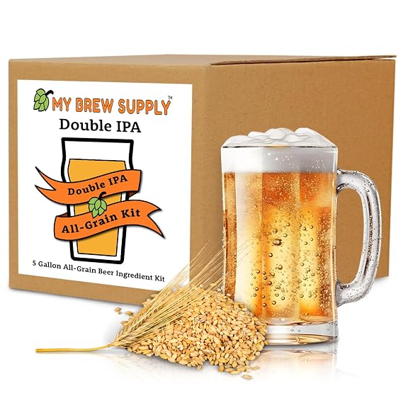 My Brew Supply Double IPA Brewing Kit | 12lbs American Pale 2-Row Malt | 1lb Caramel Grain | 3oz Centennial Pellet Hops | American Ale Yeast | 5 Gallon Advanced All Grain Home Brewing