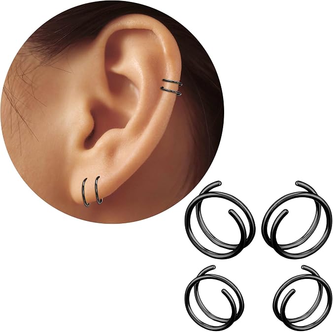Trinckle Double Hoop Earrings for Single Piercing Tiny Twist Helix Earring