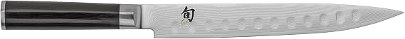 Shun Classic 9" Hollow Ground Slicing Knife, Handcrafted Japanese Meat Slicing Knife, Long and Thin Blade, VG-MAX Core with Damascus Stainless Steel Cladding, Pakkawood Handle | Handcrafted Japanese Meat Slicing Knife, VG-MAX Core, Damascus Stainless Steel Cladding, Pakkawood Handle