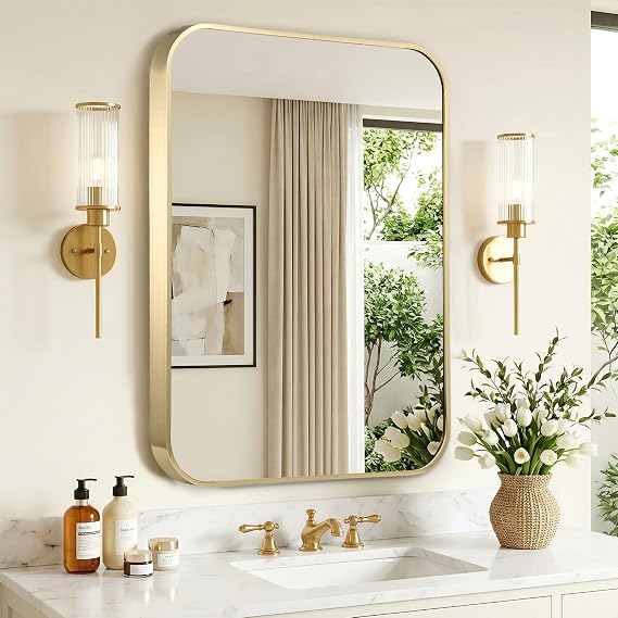 Gold Bathroom Mirror for Over Sink, 22"x30" Aluminum Frame Rectangle Wall Mirror, Modern Decorative Vanity Mirror for Living Room, Bedroom
