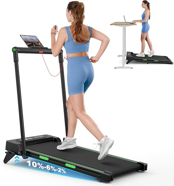 THERUN Walking Pad with Handle Bar, 2 in 1 Foldable Treadmill for Small Home, 2.5 HP Under Desk Treadmill with 16" Widened Running Belt & LED Touch Screen