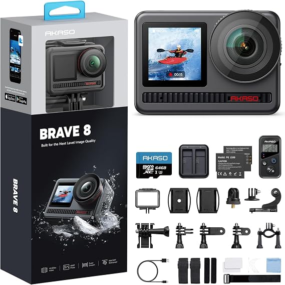 AKASO Brave 8 4K60FPS 33ft Waterproof Action Camera with 64GB Card Bundle