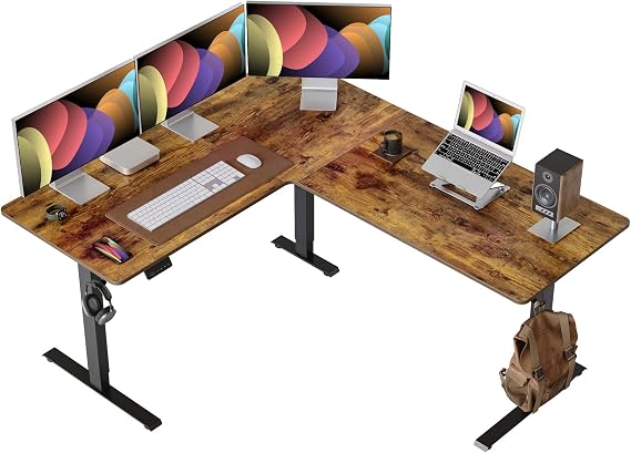 CubiCubi 63 x 55" L Shaped Standing Desk Adjustable Height, Electric Corner Desk, Sit Stand Home Office Desk with Splice Board, Rustic Brown