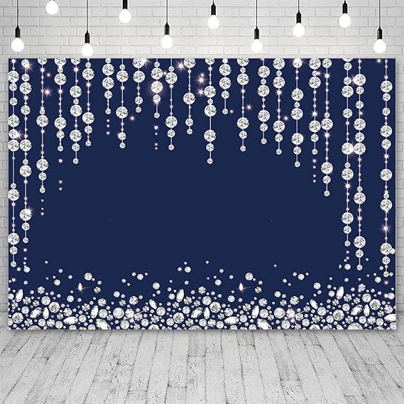 Sendy 7x5ft Navy Blue Party Photo Backdrop for Girls Glitter Diamond Photography Background Pretty Girl Bridal Shower Party Banner Supplies Photo Booth Props