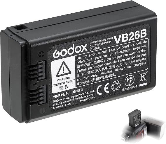 GODOX V1, V850III & V860III Original Battery VB26B 7.2V/2980mAh/21.45Wh Li-ion Batterypack, High-Capacity Power Solution for V850III, V860III, AD100Pro, V1, V1Pro, V100, MF-R76 Flash (Replaces VB26A)