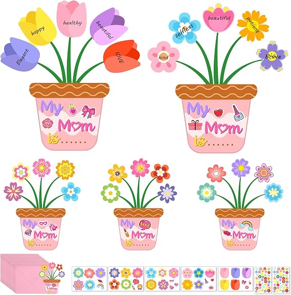 BAPHILE 25Set Mother's Day Card Making Kit for Kids, Mother's Day Crafts Gifts, Mother's Day DIY Flower Pot Handmade Greeting Cards for Home School Party Decor Classroom Kindergarten Activities(Pink)