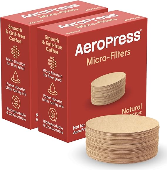 AeroPress Natural Paper Micro-Filters, Unbleached, 2 Pack, 400 Count | Round Replacement Coffee Filters, Unbleached, Compostable Paper Filters, Fits Standard Size AeroPress Coffee Makers