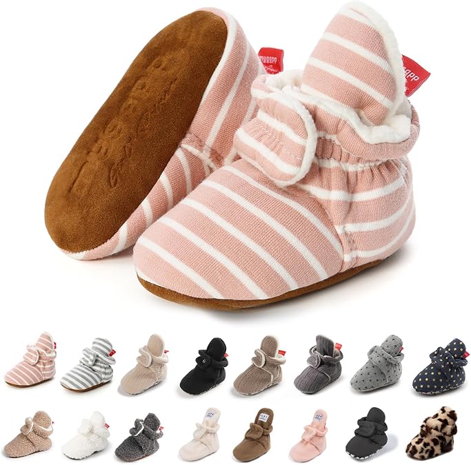 KIDSUN Infant Baby Boy Girl Cozy Fleece Bootie Newborn Stay On Slipper Winter Warm Gripper Non-Slip Crib Shoes