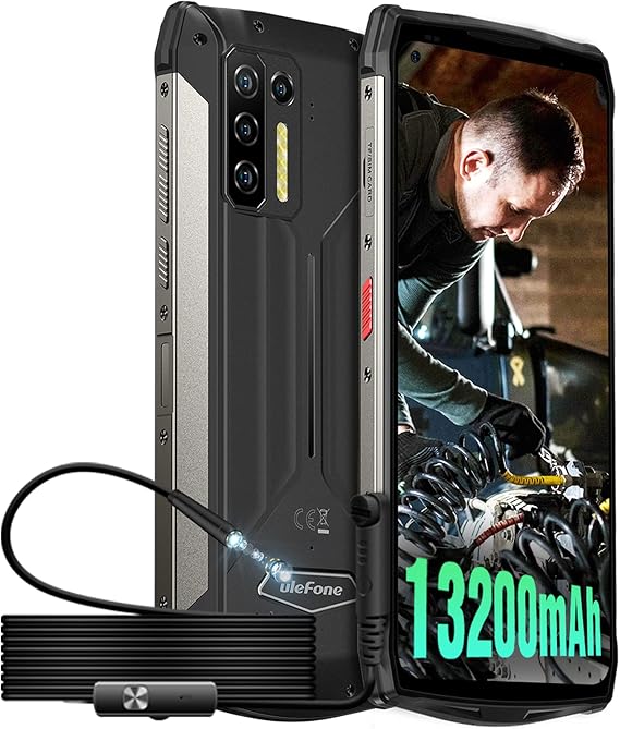 Ulefone Rugged Smartphone, Power Armor 13 with Endoscope, IP68 Waterproof Phone, 13200mAh Battery, 15W Wireless Charge, 48MP Four Rear Camera, 6.81" FHD+, 8GB + 256GB, Helio G95 Octa-core Android 11