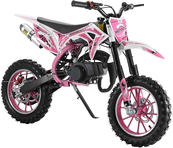 Kids dirt bike - 49cc Dirt Bikes Gas Mini Bike Kids Motorcycle, Upgrade Pit Bike Mini Motorcycle for kids, Off Road Tires, Front Rear Disc Brakes, Pull Start, Pocket Bike Gift for Child Teens, Pink