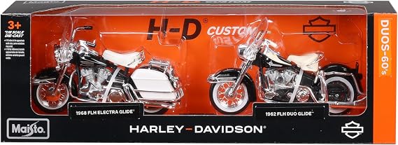 Maisto 1:18 Scale Harley Davidson Duos - 60s Series '68 Electra Glide and '62 Duo Glide Diecast Motorcycles