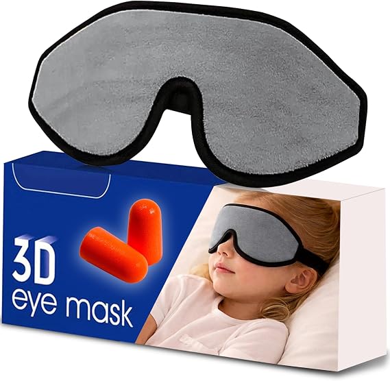 3D Sleep Mask for Kids, Light Block Sleeping Blindfold Memory Foam Contoured Eye Mask for Sleep, Adjustable Strap Eye Cover and Travel Sleep Mask for Boys Girls, Grey