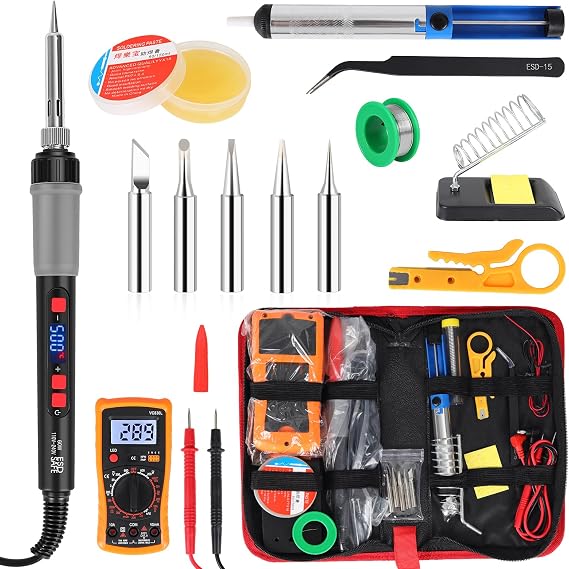 Soldering Iron Kit, 60W Soldering Tools with LCD Digital Display, 180-500C / 356-932F Adjustable Temperature, 5 Tips for Electronics Repair, Jewelry, DIY Projects