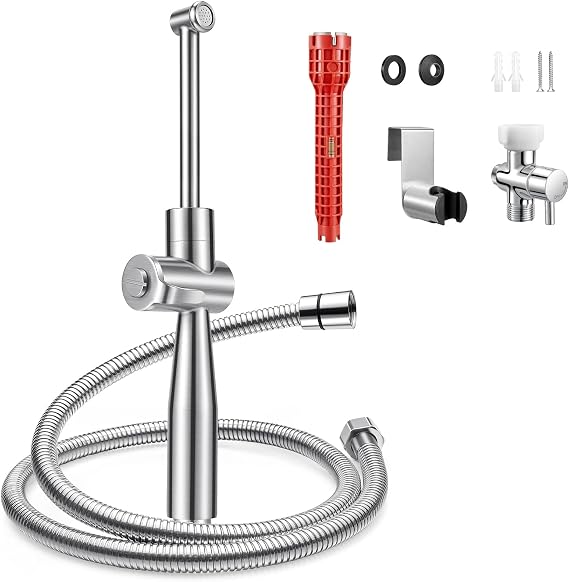 SPACEREST Handheld Bidet Sprayer for Toilet, Leak-Proof Stainless Steel Bidet Attachment for Toilet, Adjustable Spray Angle & Water Pressure, Toilet Sprayer for Personal Care, Postpartum (Silver)