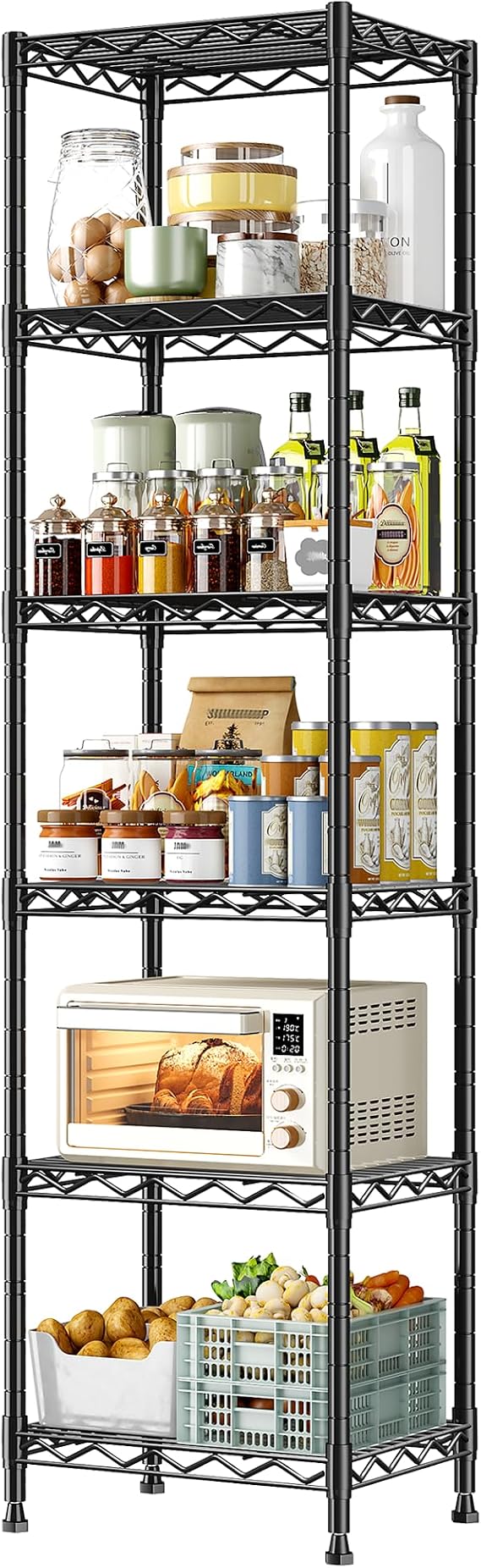 DurayLoly 15.8" W 6-Tier Narrow Wire Shelving, Adjustable Shelves, Kitchen