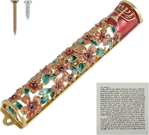 Mezuzah with Scroll for Door, Hand Painted Mezuzah, Zinc Alloy Enamel Mezuzah, Colored Painted Mezuzah Case, Easy to Install Clean Enamel Mezuzah Solid Stable Suitable for Home (Golden)