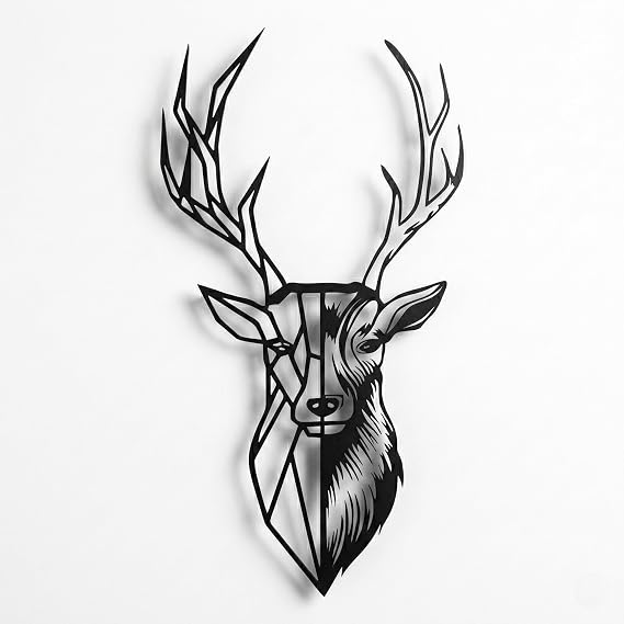 DEKADRON Metal Deer Head Natural Metal Wall Art 3D Deer Silhouette Metal Wall Decor Home Decoration Deer Sculpture Deer Antler Metal Sign Metal Charm (10" W x 18" H / 25 x 46cm)
