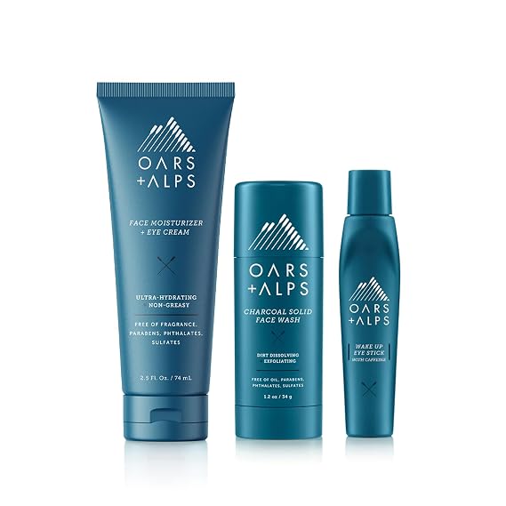 Oars + Alps Men's Skin Care Kit, Simple Everyday Routine, 3 Steps