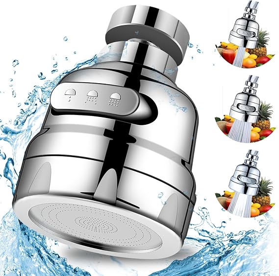 Faucet Sprayer Head, 360 Rotatable Faucet Extender Attachment | with 3 Water Modes, Anti-Splash, Water Saving Tap Aerator, Chrome