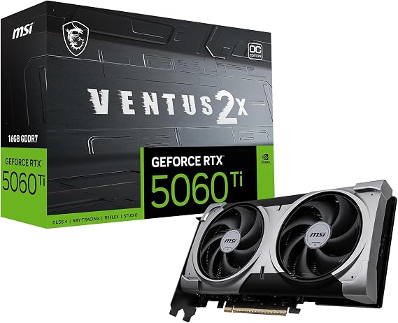 MSI Gaming RTX 5060 Ti 16G Ventus 2X OC Plus Graphics Card (16GB GDDR7, 128-bit, Extreme Performance: TBA MHz, DisplayPort x 3 2.1a, HDMI 2.1b, NVIDIA Blackwell Architecture)
