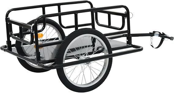 Bike Cargo Trailer, Bicycle Trailer, Heavy-Duty Bike Wagon Cart, Foldable Compact Storage with Hitch, Tow Behind Utility Cargo Trailer for Stuff, Groceries, Luggage, Tools, 110 lbs Max Load