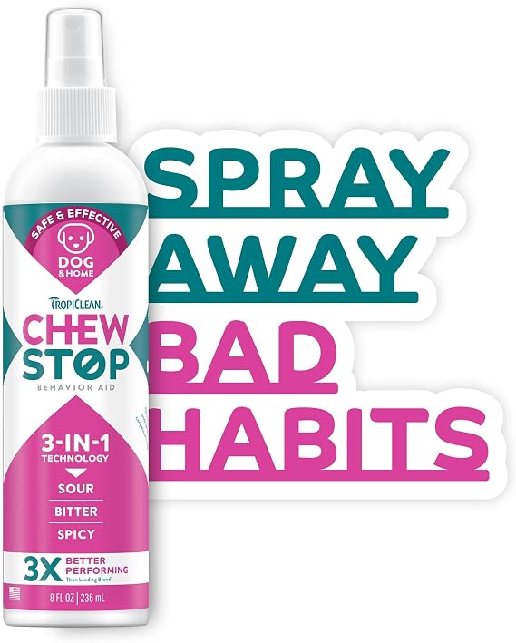 TropiClean No Chew Spray for Dogs, Safe Natural Chew + Lick Deterrent, 8oz
