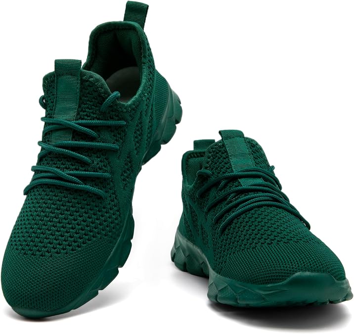 Running Shoes for Men Gym Tennis Athletic Walking Shoes Non Slip Lightweight Breathable Sports Mesh Fashion Work Sneakers Casual Workout Trianer Dark_Green Size US 12