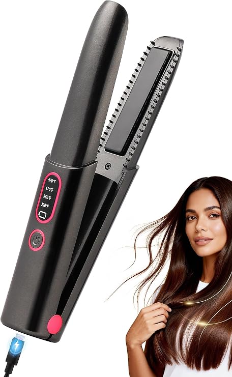 Mini Cordless Hair Straightener Rechargeable | 0.7 Inch Ceramic Fast Heat Up for Long Short Hair 2 in 1 Styling Tool Small Flat Iron 320F 360F 410F 470F