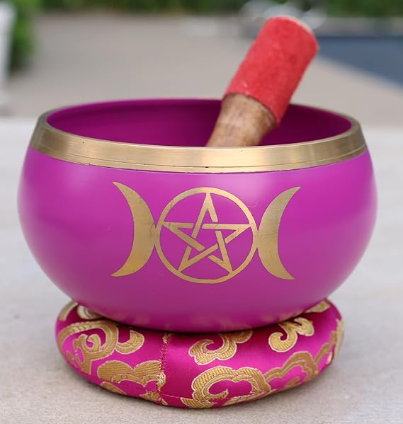Tibetan Triple Moon Singing Bowl Mallet Cushion Set ~ For Meditation, Yoga, Spiritual Healing and Mindfulness ~ Extra Large (Pink)