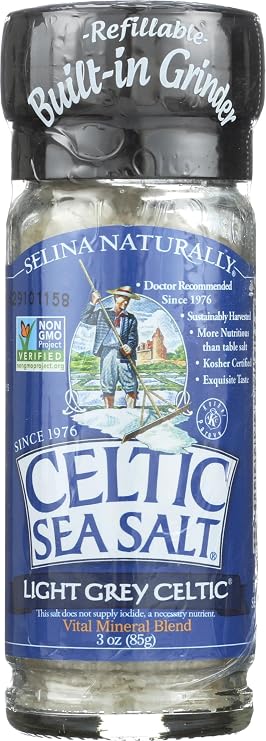 Celtic Sea Salt, Light Grey Grinder, 3 oz White