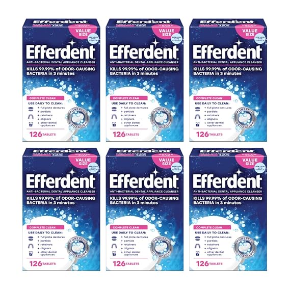 Efferdent Retainer Cleaning Tablets, Denture Cleaning Tablets for Dental Appliances, Complete Clean , 126 Count, (Pack of 6)