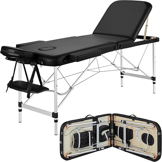 Yaheetech Portable Folding Massage Table Adjustable Lash Tattoo Bed Black