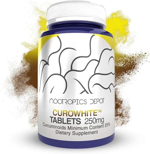 Nootropics Depot CuroWhite Curcumin Extract Tablets | 250mg | 60 Count | Highly Bioavailable Curcumin Extract | Minimum 25% Curcuminoid Content | Tetra, Hexa and Octa Hydro Curcuminoids Combination