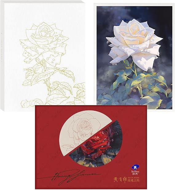 Paul Rubens Watercolor Coloring Paper, 10.2 X 7.2 Inches 100% Cotton Hot Pressed Watercolor Paper, 140lb/300gsm, 12 Unique Roses Line Drawings for Adults and Students to Relax and Create Art