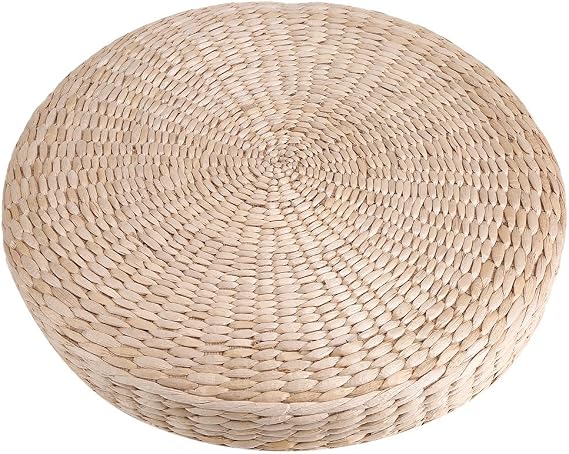 Ejoyous Tatami Seat Cushion, 15.75 x 2.36in Handmade Woven Straw Pouf Floor Seat Cushion Japanese Futon Round Knitted Meditation Pillow Cushion for Home Outdoor Decorative Seat
