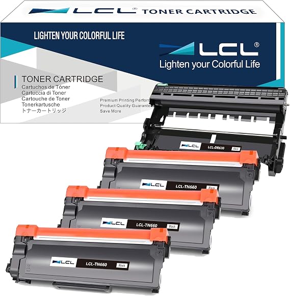 LCL TN660 TN-660 TN630 Toner Cartridge and DR630 DR-630 Drum Unit Replacement for Brother HL-L2300D HL-L2360DW HL-L2365DW HL-L2340DW HL-L2320D MFC-L2700DW MFC-L2740DW Printer (3 Toners and 1 Drum)