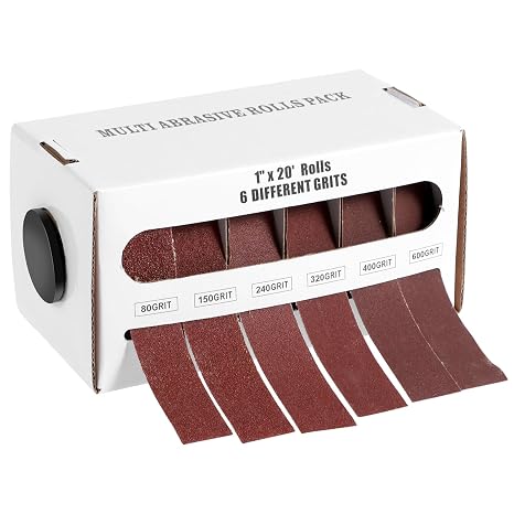 Emery Cloth Roll, 6 Grits 1'' x 20' Sand Paper Roll with Dispenser, 80 150 240 320 400 600 Grit Sandpaper Assortment, Wet Dry Sanding Paper for Metal Hardwood Plastic Polishing and Sanding