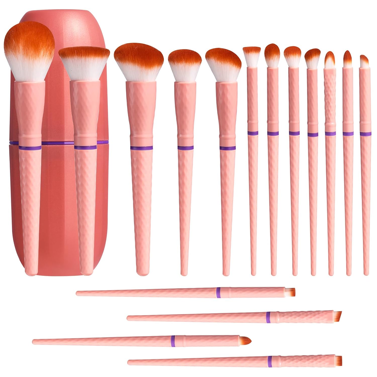 BS-MALL Travel Makeup Brushes – Professional and Durable 16-piece Set Detachable Rotating Handles, Eco-Friendly Design,  with Storage BarrelOrange Travel Case