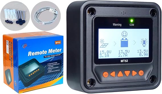 EPEVER MT52 Remote Meter for MPPT Solar Charge Controller 10/20/30/40A ,50/60/80/100A LCD Display Monitoring Setting Datas of Solar Panel Battery Regulator System (MT52)