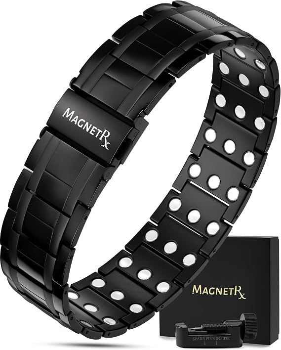 MagnetRX 3X Strength Titanium Magnetic Bracelets for Men (Black)