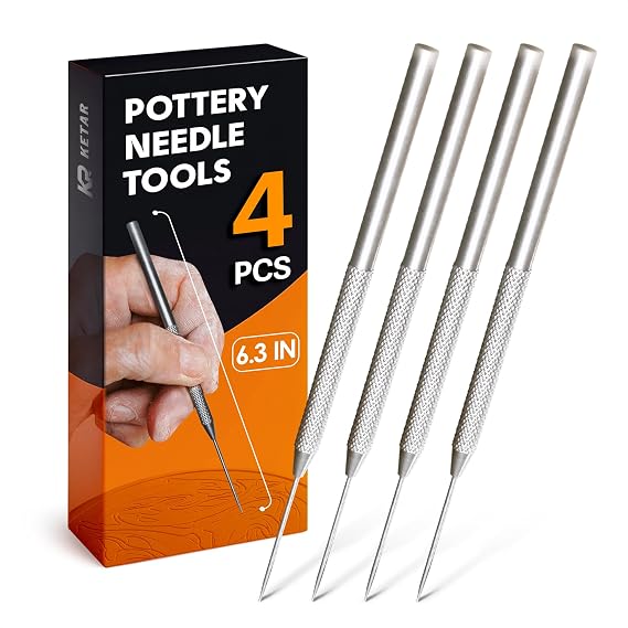 KETAR 4 Pcs Pottery ToolsTips, 6.3 Inch, Stainless Steel, Knurled Grip
