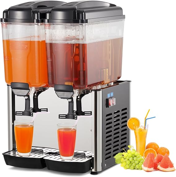 Commercial Beverage Dispenser 9.6 Gal Drink Dispenser,Food Grade Material Stainless Steel Commercial Slushy Machine With Thermostat Controller for Cold Drink Restaurant Hotel Party(2 Tanks)