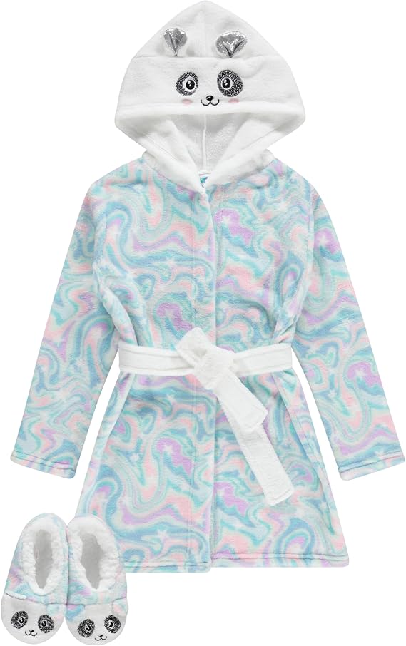 BTween Girls Unicorn Bathrobe Set Soft, Cozy, and Fun with Matching Slippers Perfect for Lounging