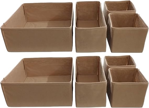 8'li Bej Çekmece İçi Düzenleyici Organizer Set - Çok Amaçlı Dolap İçi Kutu Seti