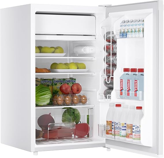 4.3 Cu.Ft Mini Fridge With Freezer, Single Door Mini Fridge, 7 Adjustable Thermostat, 3 Removeble Shelves,Energy-Efficient Low Noise, Compact Fridge for Bedroom, Office, Dorm,White